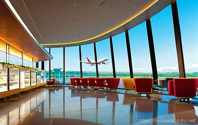 쿠웨이트 공항의 주요 시설 - **Prompt 1: Luxurious Airport Lounge Experience**
    "A clean, brightly lit, modern airport lounge ...