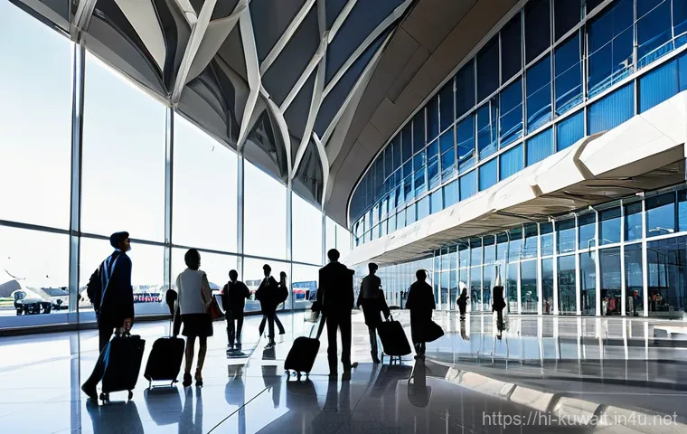 쿠웨이트 공항의 주요 시설 - **Prompt 2: Vibrant Duty-Free Shopping and Cafe Scene**
    "A bustling yet organized duty-free shop...