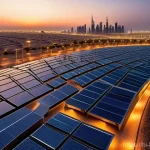Home 17 쿠웨이트의 경제 자유화 사례 - **Prompt:** A panoramic, high-angle shot of a vibrant, futuristic Kuwaiti cityscape at dawn, bathed ...