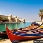 Home 14 쿠웨이트 고대사와 현대사 연결점 - A vibrant ancient Kuwaiti maritime trade port scene along the Persian Gulf coast, bustling with trad...